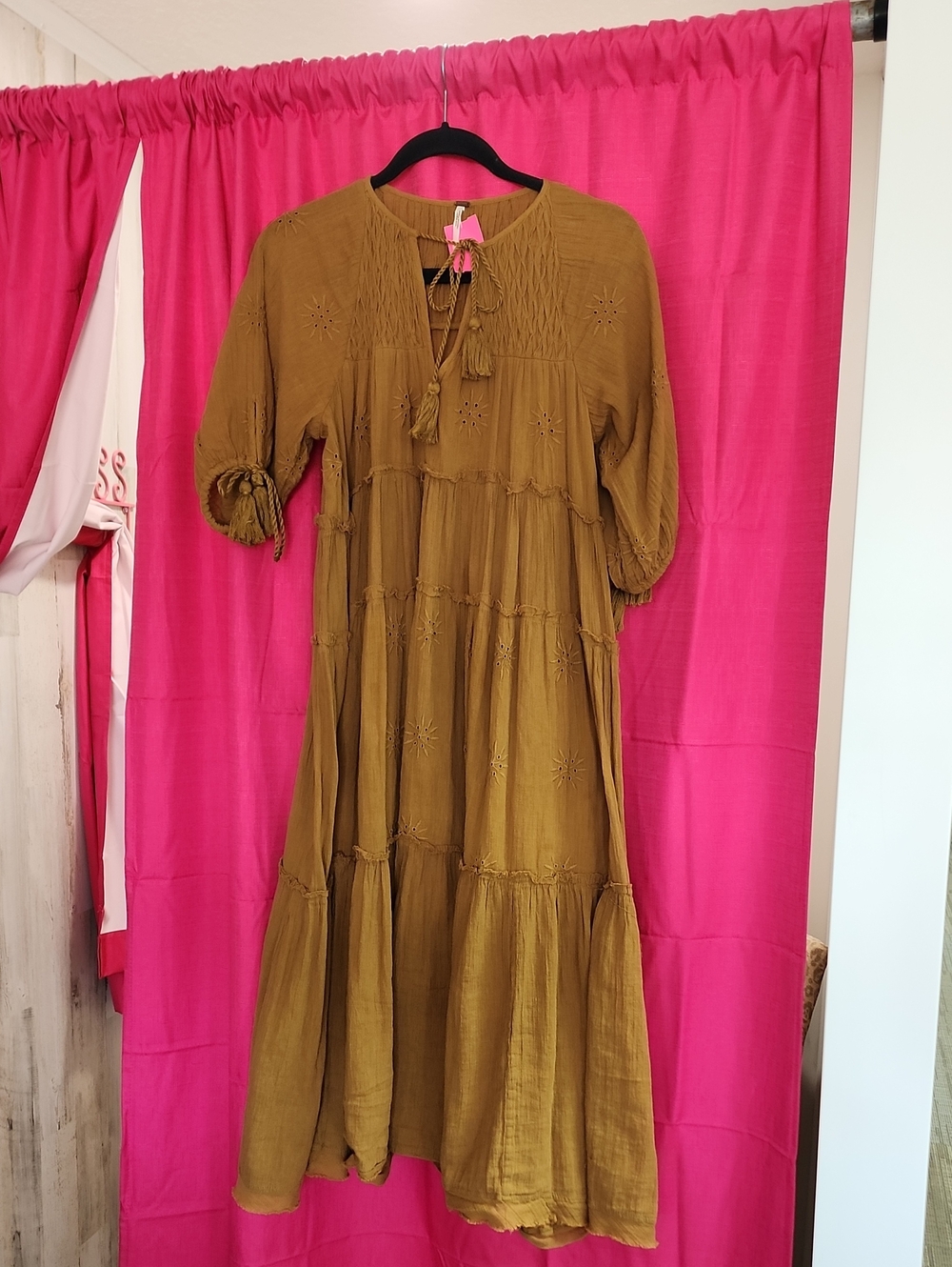 Free People Mustard Tiered Eyelet Maxi Dress